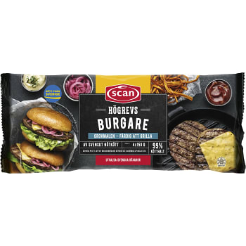 Hamburgare med högrev Fryst 4x150g 600g Scan