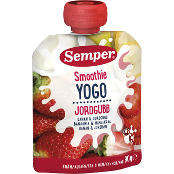 Smoothie yoghurt Banan & jordgubb Från 6m 90g Semper | Handla online från  din lokala ICA-butik