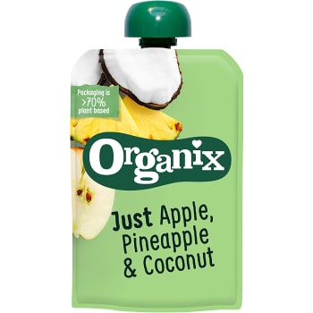 Barnmat Mellanmål Organix Äpple ananas & kokos 6mån 100g Semper