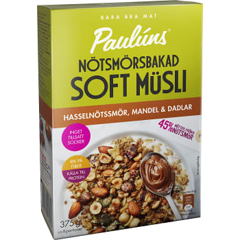 Müsli Nötsmörsbakad Soft Hasselnötssmör, mandel & dadlar 375g Pauluns