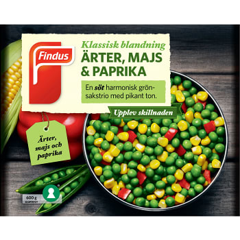 Ärter majs & paprika Fryst 600g Findus