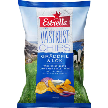 Västkustchips Gräddfil & lök 180g Estrella