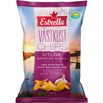Västkustchips Vitlök, gräslök & chili 180g Estrella