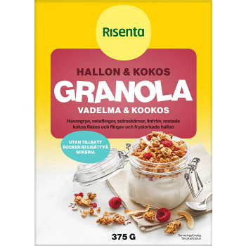 Granola Hallon & kokos 375g Risenta
