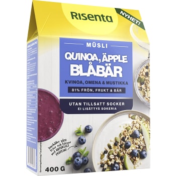 Müsli Quinoa, Äpple & Blåbär 400g Risenta
