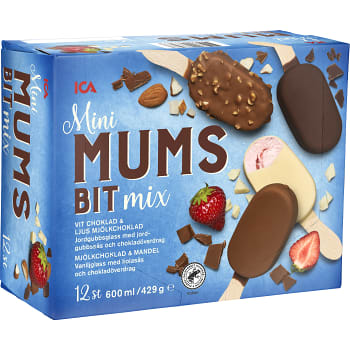 Glasspinne Mini mumsbit Jordgubb choklad & mandel 12-p 420g ICA