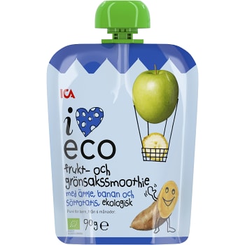 Frukt & grönsakssmoothie Äpple banan & sötpotatis Från 6m Ekologisk 90g ICA I love eco