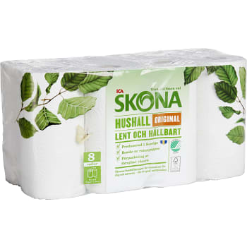 Hushållspapper 8-p Miljömärkt ICA Skona