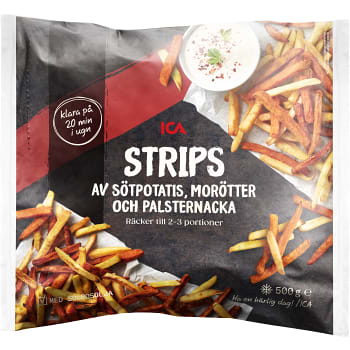 Strips Sötpotatis Morötter och Palsternacka 500g ICA