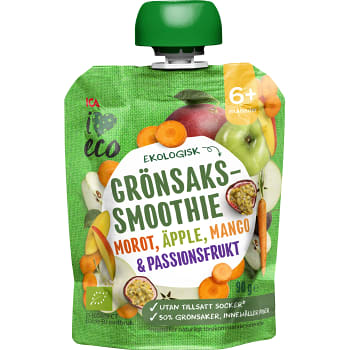 Smoothie Grönsaks- & fruktpuré Blandad smak 6+mån 90g ICA I love eco