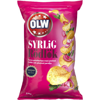 Chips Syrlig rödlök 275g Olw