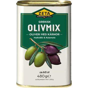 Olivmix Kalamata & Gröna med Kärnor 480g Zeta