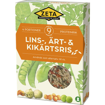 Risformad pasta av röda linser, kikärtor & gröna ärtor 300g Zeta