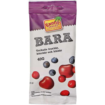 Bara Torkade tranbär körsbär & blåbär 40g Exotic Snacks