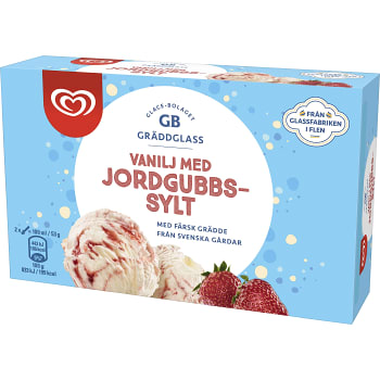 Gräddglass Vanilj med jordgubbssylt 500ml GB Gräddglass