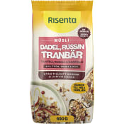 Müsli Dadel russin & tranbär 650g Risenta