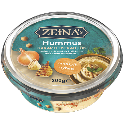 Hummus karamelliserad lök